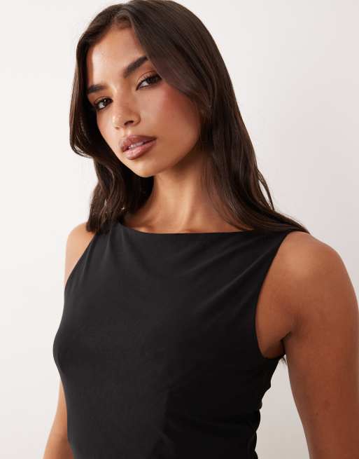 ASOS DESIGN - Sort tanktop i gennemsigtig meah med asymmetrisk sømkant, 4 af 4