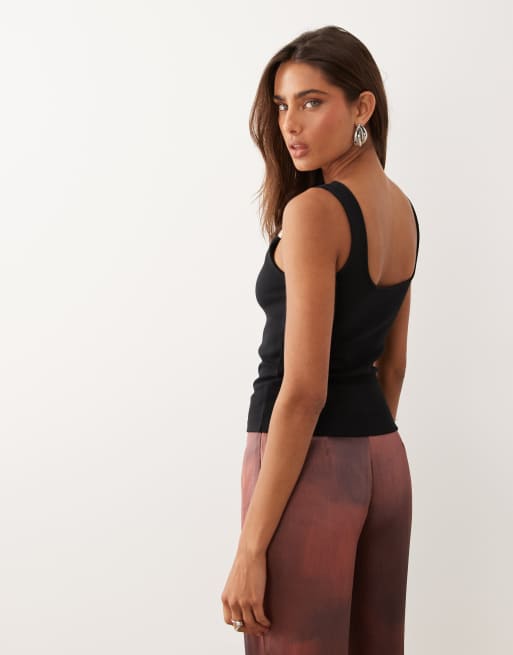 ASOS DESIGN - Sort tanktop i kompakt bomuld med guldfarvet metaldetalje, 3 af 4