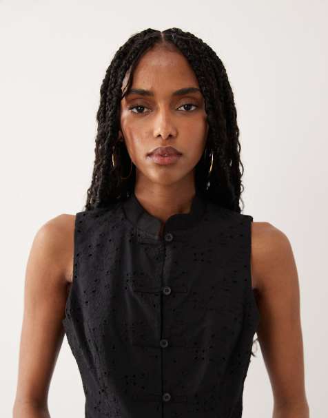 ASOS DESIGN - Sort tanktop med kinakrave og broderier - view 1