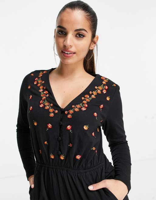 ASOS DESIGN - Sort tea-jumpsuit med broderi og knapper foran , 4 af 4
