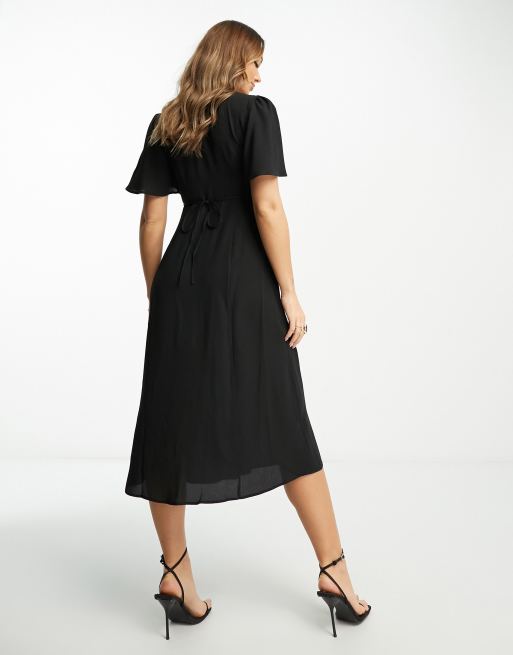 ASOS DESIGN - Sort tea-midikjole med engleærmer, knapper og bindebånd på ryggen, 2 af 4