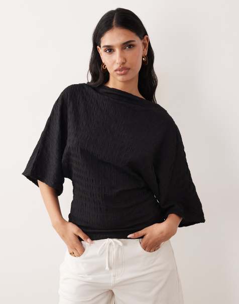 ASOS DESIGN - Sort tekstureret top med indsyet talje og sænket skulder - view 1
