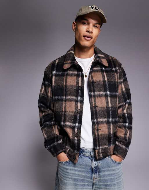 ASOS DESIGN - Sort ternet oversized harrington-jakke i uldlook