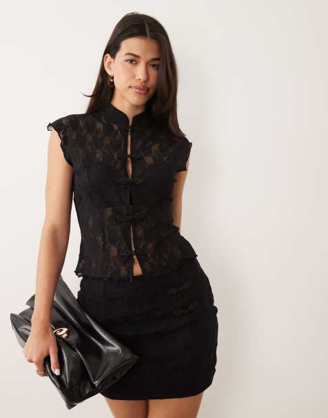 ASOS DESIGN - Sort top i blondestof med indsyet talje - view 1