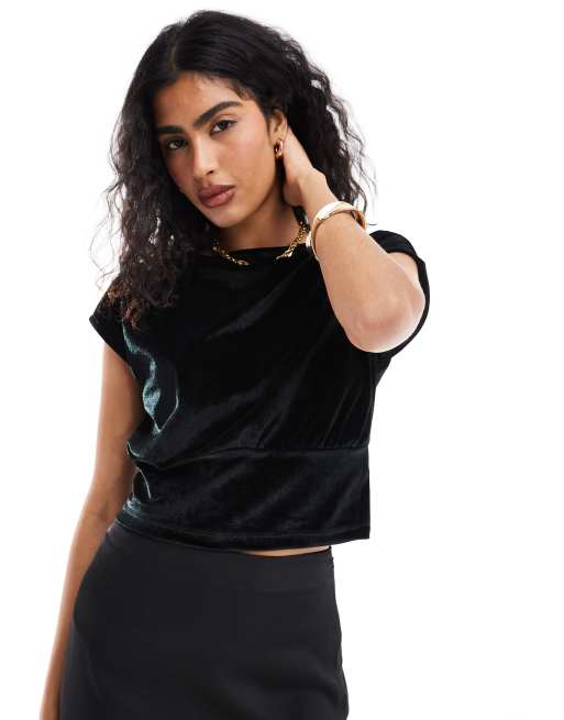 ASOS DESIGN - Sort top i velour med indsyning i taljen
