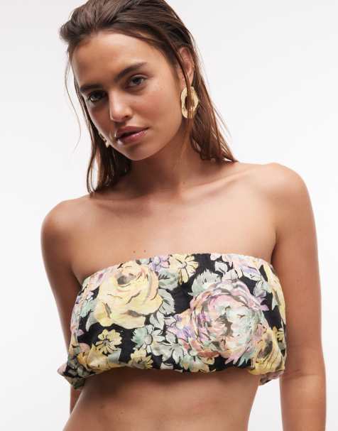 ASOS DESIGN - Sort top med boblesnit og blomstermønster i hørblanding - Del af sæt - view 1