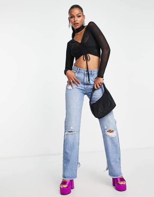 ASOS DESIGN - Sort top med choker og rynker i mesh, 3 af 4
