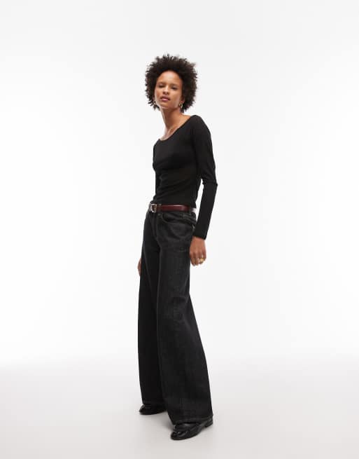 ASOS DESIGN - Sort top med dyb rund hals og lange ærmer i halvgennemsigtig mesh, 3 af 4