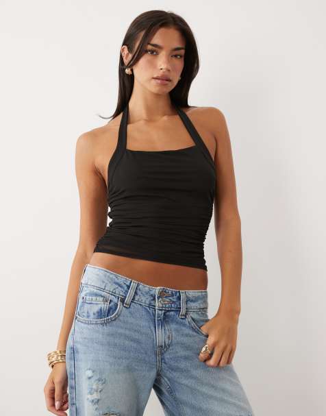 ASOS DESIGN - Sort top med halterneck og rynker i mesh - view 1