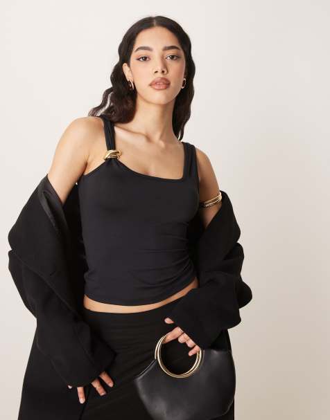ASOS DESIGN - Sort top med indsyede stropper med guldfarvede detaljer - view 1
