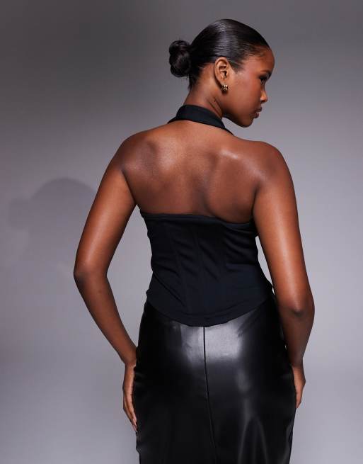 ASOS DESIGN - Sort top med interlock-syninger, halterneck og stivere, 4 af 4