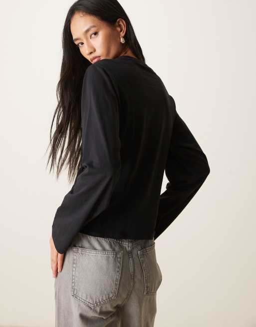 ASOS DESIGN - Sort top med lange ærmer og bindebånd i taljen, 4 af 4