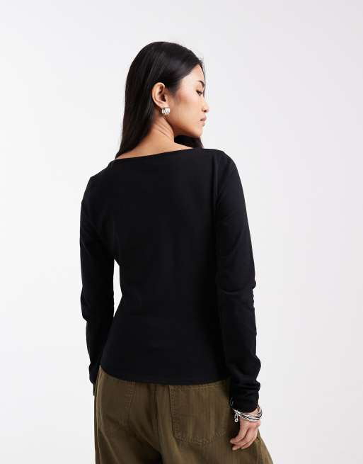 ASOS DESIGN - Sort top med lange ærmer og knapdetalje, 3 af 4