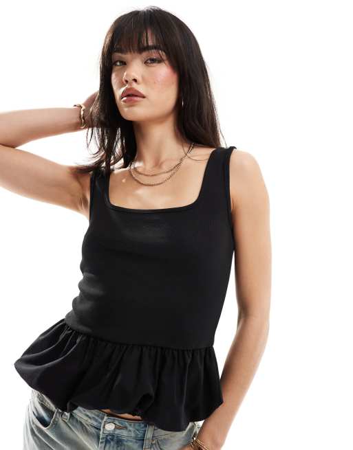 ASOS DESIGN - Sort top med puffet kant