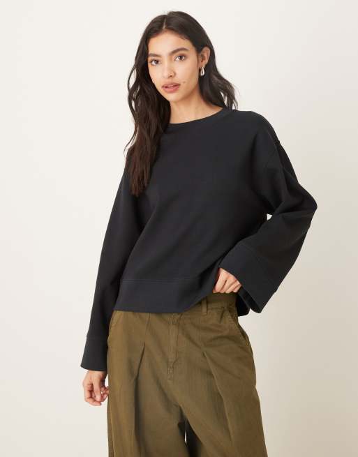ASOS DESIGN - Sort top med rund hals og interlock-sømme i oversized pasform