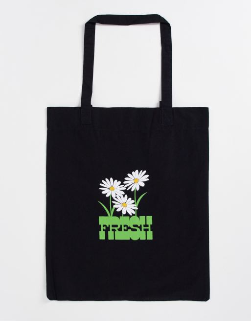 ASOS DESIGN - Sort tote-taske med blomsterprint i let bomuld