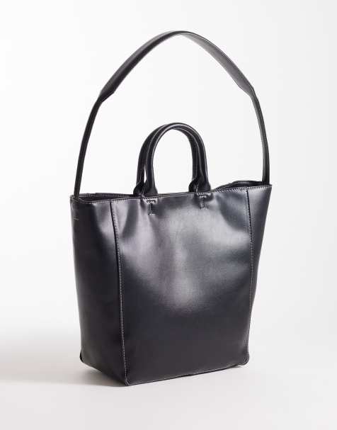 ASOS DESIGN - Sort tote-taske med dobbelt hank og kontrastsyninger - view 1