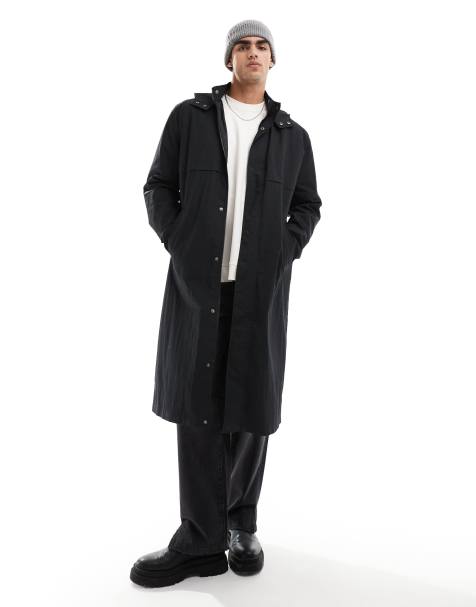 ASOS DESIGN - Sort trenchcoat med hætte - view 1