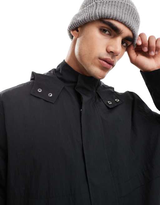 ASOS DESIGN - Sort trenchcoat med hætte, 4 af 4