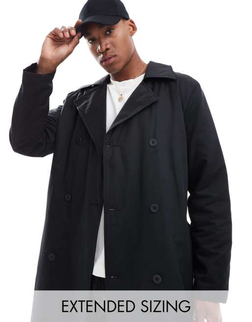 ASOS DESIGN - Sort trenchcoat med let vattering