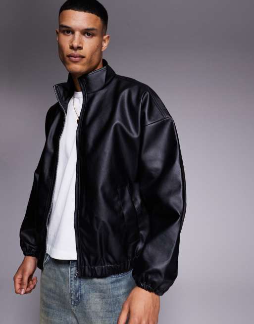 ASOS DESIGN - Sort træningsjakke i imiteret læder