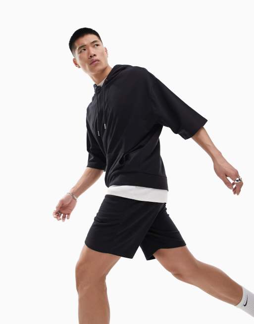 ASOS DESIGN - Sort træningssæt med oversized og kortærmet hættetrøje og slim-shorts 