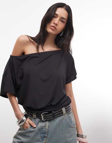 ASOS DESIGN - Sort tætsiddende asymmetrisk oneshoulder-top med korte ærmer og indsyet talje - view 1