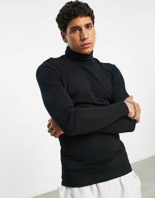 ASOS DESIGN - Sort tætsiddende langærmet T-shirt i jersey med rullekrave