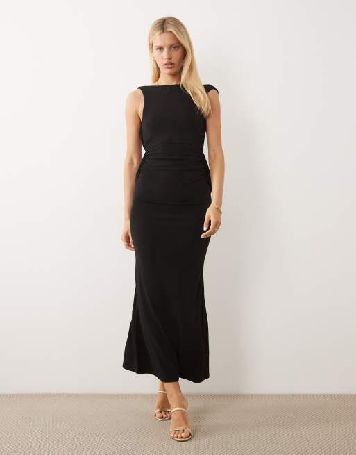 ASOS DESIGN - Sort tætsiddende maxikjole med draperet knudedetalje bagpå, 2 af 4