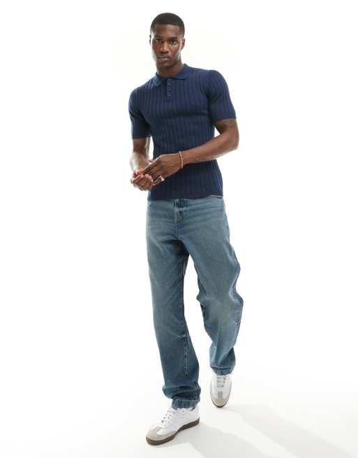 ASOS DESIGN - Sort tætsiddende polo-t-shirt med reverskrave i let ribstrik, 3 af 4