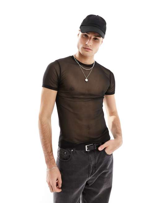 ASOS DESIGN - Sort tætsiddende T-shirt i mesh