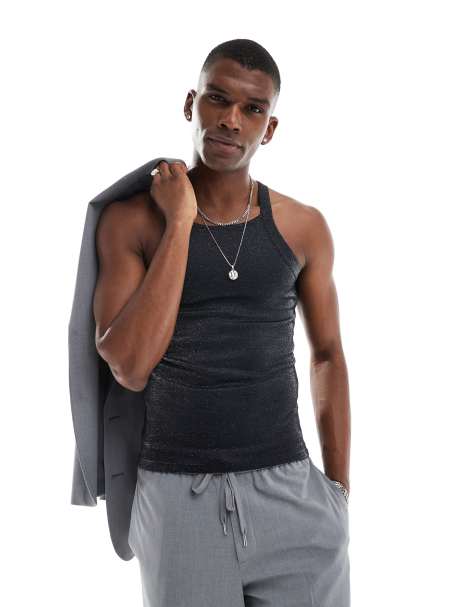 ASOS DESIGN - Sort tætsiddende top i glimmermateriale - view 1