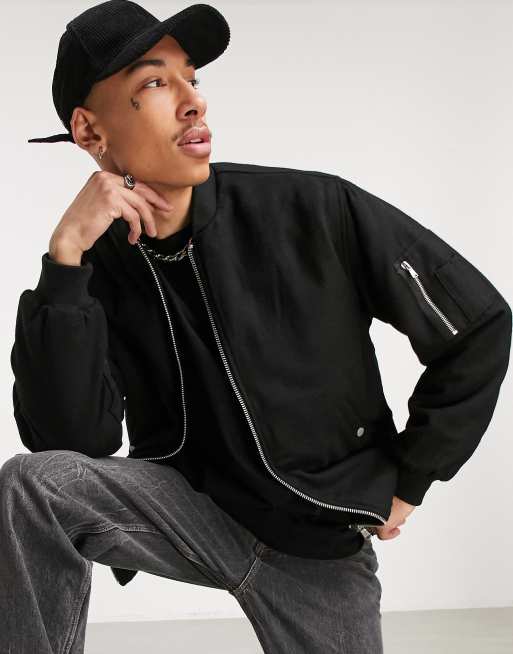 ASOS DESIGN - Sort uldblandet oversized foret bomber-jakke