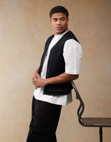 ASOS DESIGN - Sort utility-vest med kontrasterende syninger - view 1