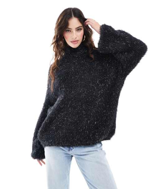 ASOS DESIGN - Sort vamset trøje med ståkrave og bananærmer - view 1