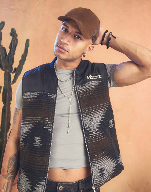 ASOS DESIGN - Sort vest med broderi, klip-og-sy-paneler og aztekermønster i imiteret lammeskind , 2 af 4