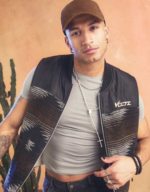 ASOS DESIGN - Sort vest med broderi, klip-og-sy-paneler og aztekermønster i imiteret lammeskind , 4 af 4