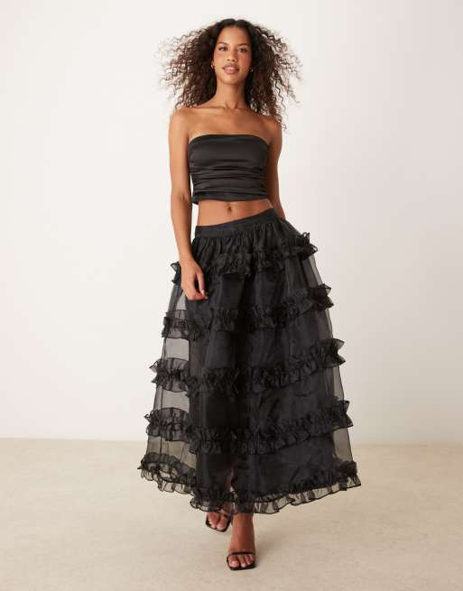 ASOS DESIGN - Sort voluminøs flæsenederdel, 3 af 5