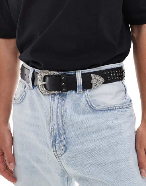 ASOS DESIGN - Sort western-bælte med nitter