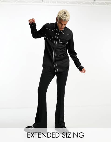 ASOS DESIGN - Sort western-skjorte i satin med almindelig pasform - view 1