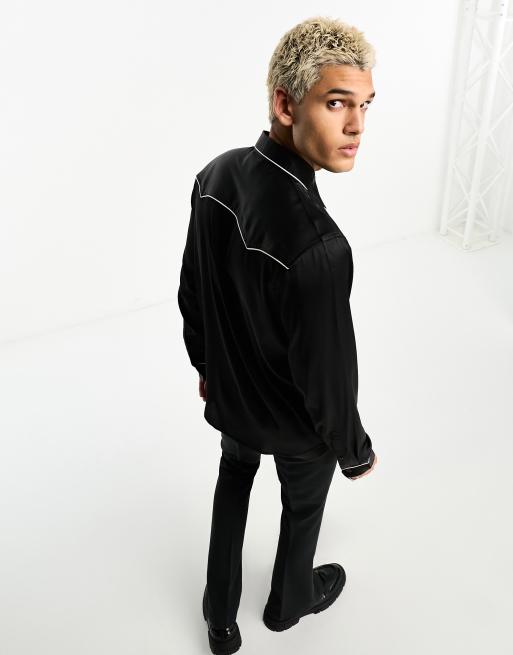 ASOS DESIGN - Sort western-skjorte i satin med almindelig pasform , 3 af 4