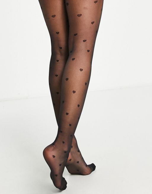 ASOS DESIGN - Sorte 20 denier strømpebukser med all-over hjerteprint, 2 af 4