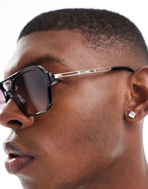 ASOS DESIGN - Sorte aviator-solbriller med glad med lilla farveovergang, 3 af 4