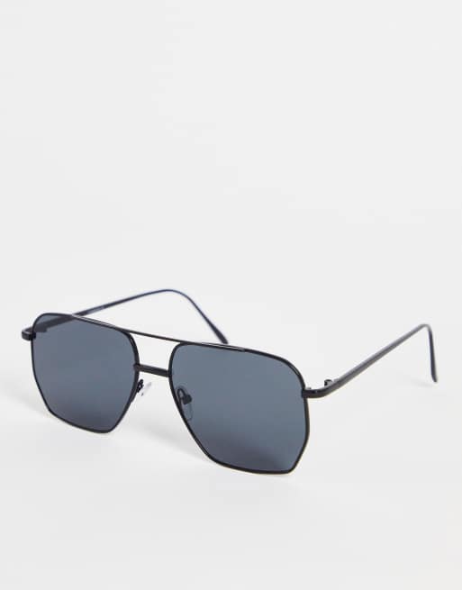 ASOS DESIGN - Sorte aviator-solbriller med metalstel og røgfarvede glas