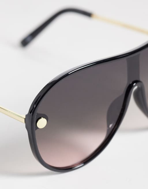 ASOS DESIGN - Sorte aviator-solbriller med metalstænger og lyserøde glas med røgfarvet toning, 2 af 3