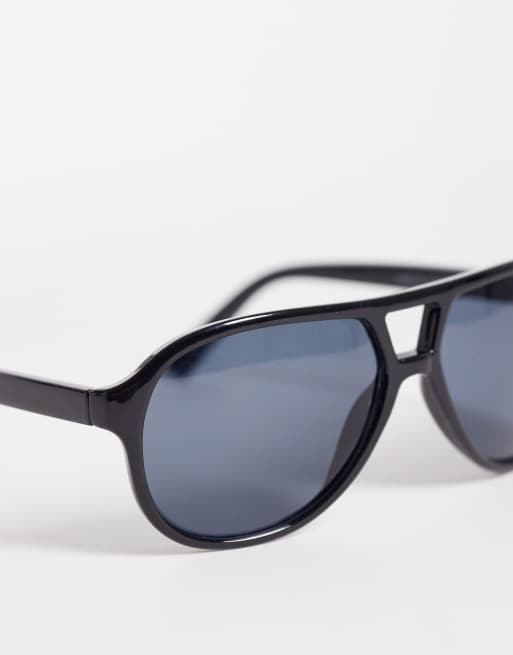 ASOS DESIGN - Sorte aviator-solbriller med sorte glas, 2 af 3