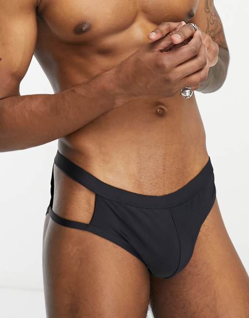 ASOS DESIGN - Sorte badebukser med udskæring