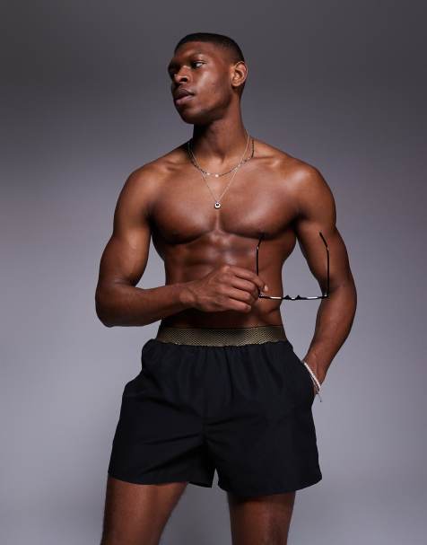 ASOS DESIGN - Sorte badeshorts med elastisk linning i kort længde - view 1