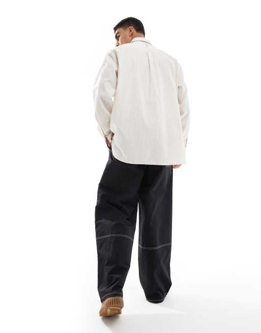 ASOS DESIGN - Sorte baggy bukser i nylon med syninger i kontrastfarve, 3 af 5