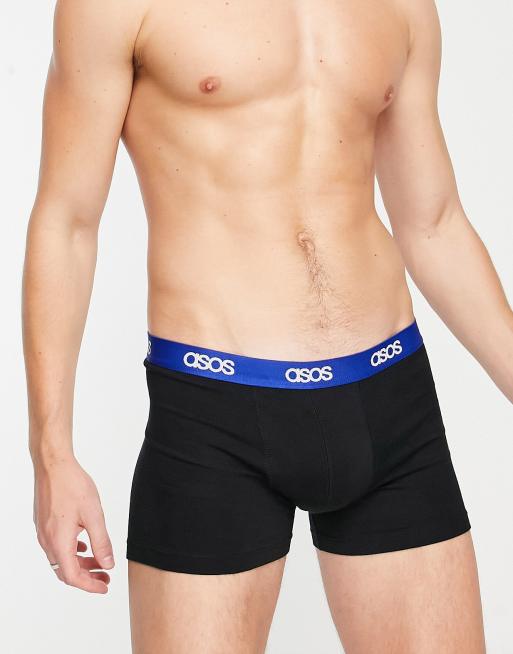 ASOS DESIGN - Sorte boksershorts i jersey med blå linning med branding